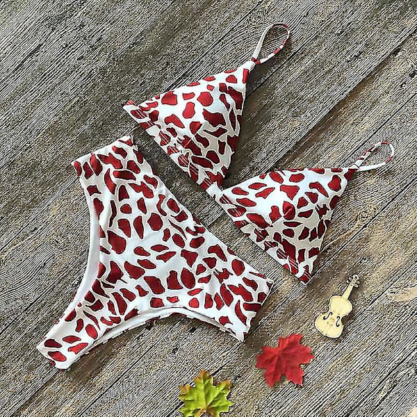 Grafiskt print för damer Bikini Set Camisole Baddräkt med hög midja Wine Red Dot M