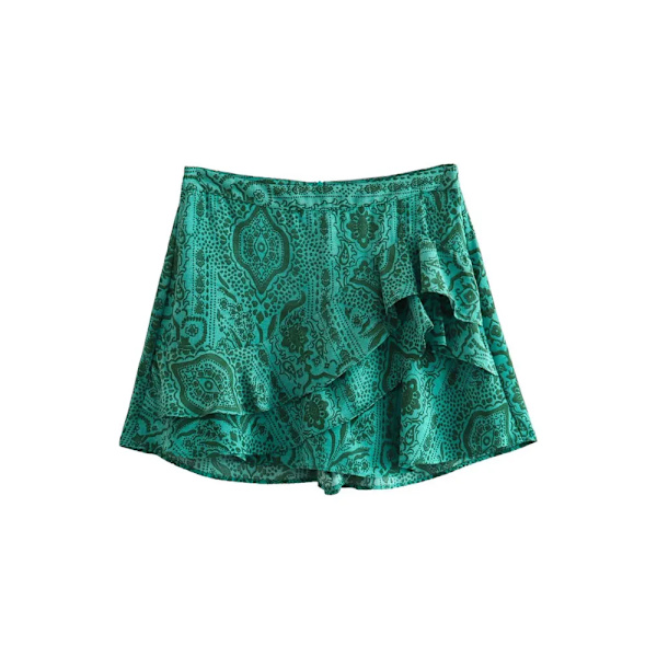Dammode volanger printed kort kjol Retro hög midja