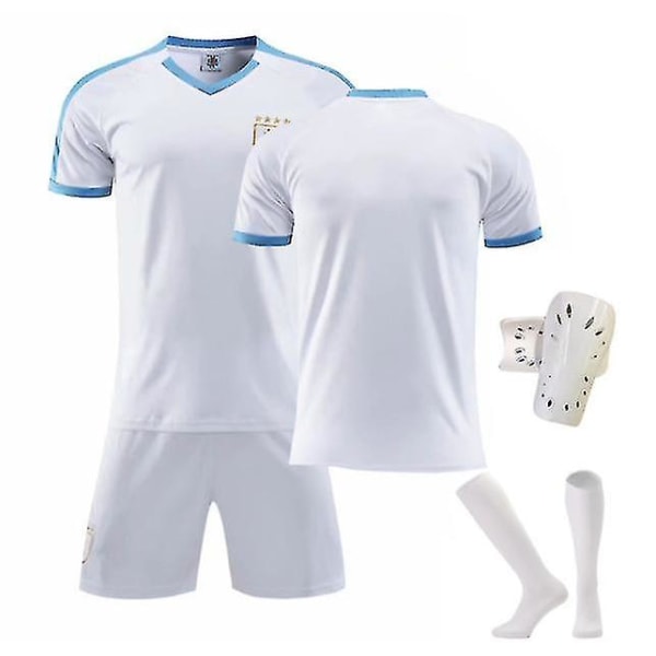 2022 Ny fotbollströja för barn 9# L.suarez 21# E.cavani Modeshorts Fotbollströjor Kostym Skyddsstrumpor/ set B White 28