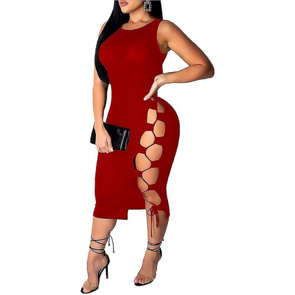 Sexig ärmlös bandage för kvinnor med snörning Bodycon Miniklubbklänning
