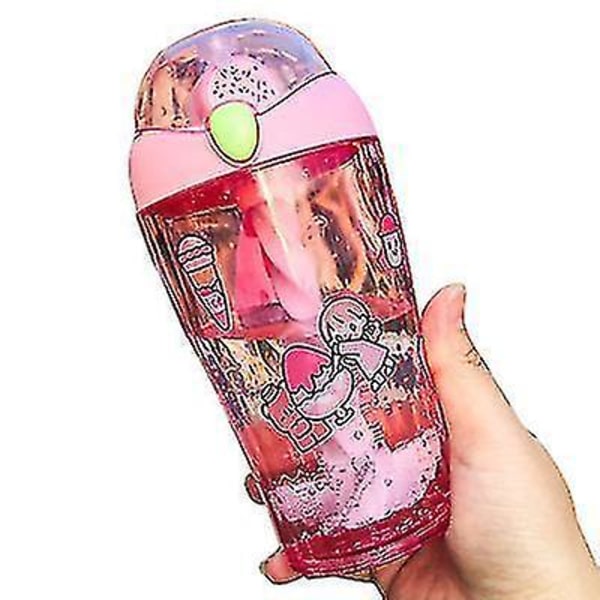 Summer Cartoon Water Cup 460ml Rörbar vattenkopp med sugrör Barns vuxenvatten