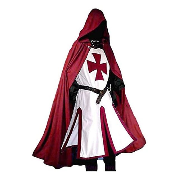 Cosplay för män medeltida Crusader Knight Templar Cosplay Red 2XL