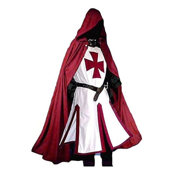 Cosplay för män medeltida Crusader Knight Templar Cosplay Red 3XL