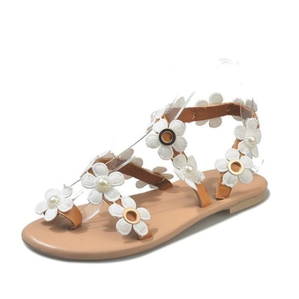 Sommar nya söt stil romerska platt blomma sandaler med öppen tå 37