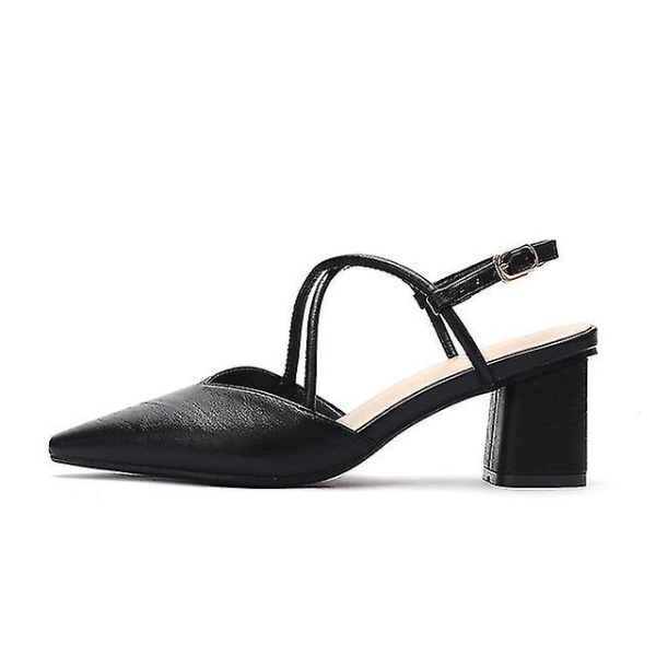 Fyrkantiga högklackade sandaler för kvinnor högklackade skor Black EU36