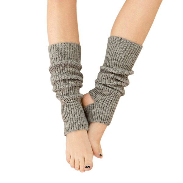 Kvinnor Vinter Extra mjuk över knähög fotlös stickad stigbygel benvärmare för yogabalettdans Grey