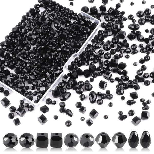 800 st Glaspärlor Kristallpärlor SVART Black