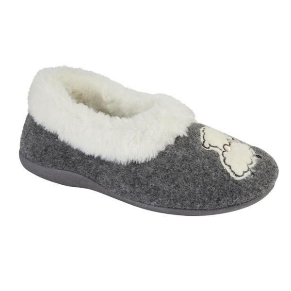 Sleepers Dam/Dam Får Faux Fur Tofflor Grå Grey 7 UK