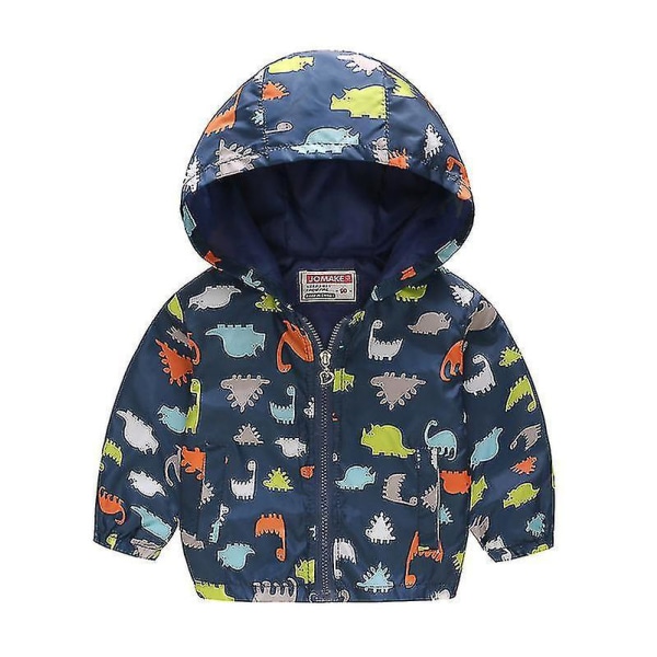 Toddler Barn Cartoon Hooded Windbreaker Långärmad Zip Up Jacket Coat Blue Dinosaur