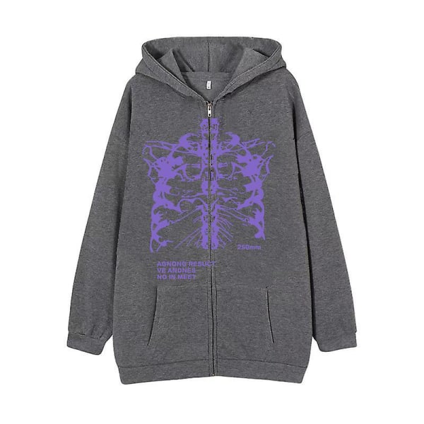 Dark Zip Hoodie Skeleton Hoodie Boned Hoodie dark grey-purple S