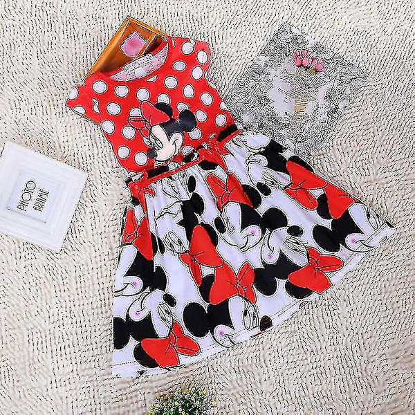 Kids Minnie Mouse Cartoon Sundress Bowknot Swing Skater Klänning för 2-7-åriga flickor A