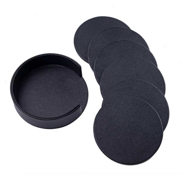 6-Pack Vändbara Glasunderlägg Svart PU-Läder med Hållare svart black black
