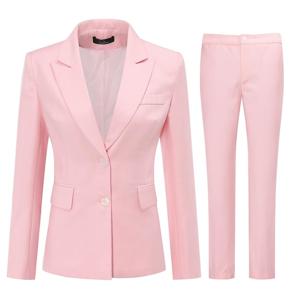 Allthemen Dam 2-delad Professionell Business Office Peaked Lapel Enfärgad Slim Fit Kostym (Blazer + Byxor) Pink L