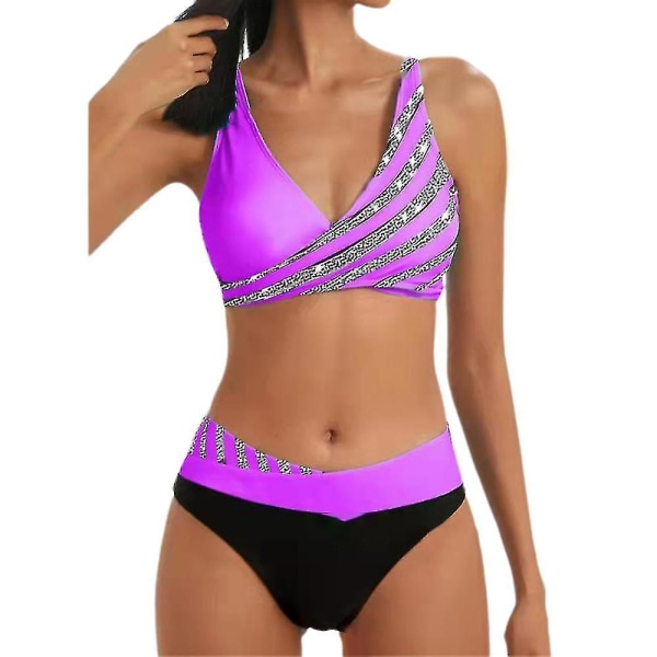 Kvinnor Wrap Bikini Set 2 Piece Baddräkt V Neck Twist Front Hot M