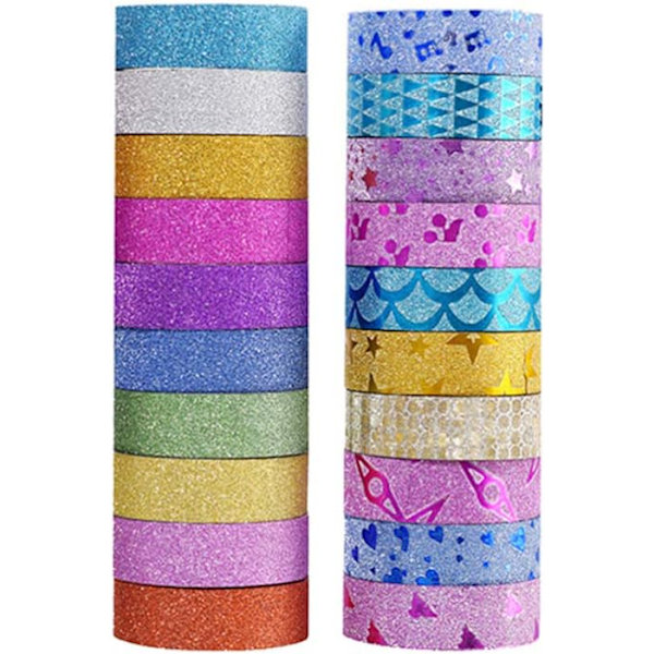 20 rullar Glitter Washi Tape Färgad