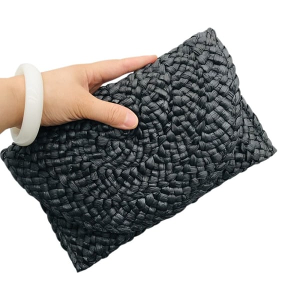 Corn Fur Woven Bag Square Clutch Bags SVART black