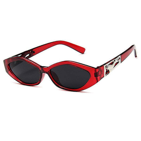 Retro liten ram Polygon Kattögon Dam Solglasögon Märke Designer Mode Gepard Dekoration Dam Solglasögon Uv400 Wine red gray