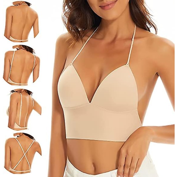 Behåar med låg rygg för kvinnor - Sömlös Wire Free Bralette Backless BH Skin L