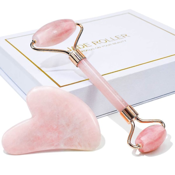 Jade Roller & Gua Sha, Face Roller, Facial Beauty Roller Skin Care Tools, Rose Quartz Massager