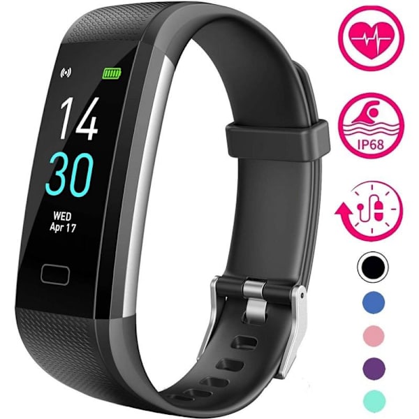 Aktivitetsarmband IP68 Vattentät med Pedometer Hjärtfrekvensmäta Svart
