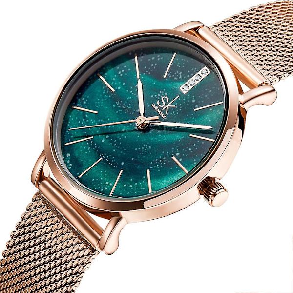 SHENGKE SK K0103 Aurora Starry Dial Crystal dam Elegant Mesh stålrem