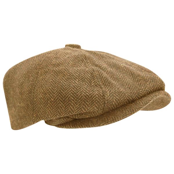 Herr Wool Blend Herringbone 8 Panel Newsboy Cap Beige 57cm