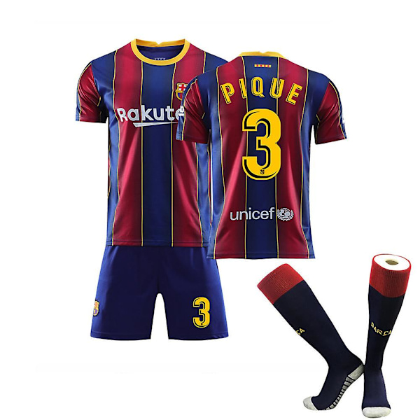 Pique#3 Home 2021 Barcelona fotbollströja T-shirt set Barn Vuxen 22(120- 130CM)