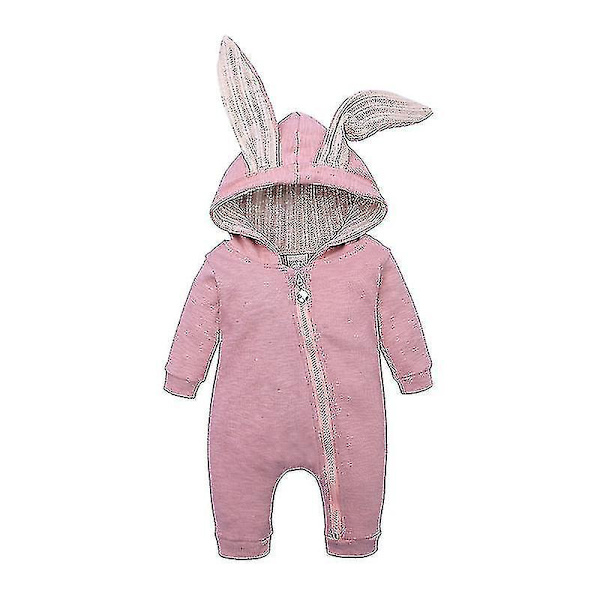 Cartoon Bunny Easter Hoodie Outfits Rompers Bomullsdragkedja Rompers Pink