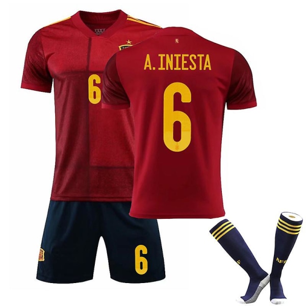 Spanien Jersey Fotboll T-shirts Set för barn/ungdomar RAMOS 15 away A.INIESTA 6 home 2XL