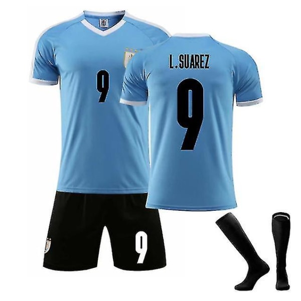2022 Ny fotbollströja för barn 9# L.suarez 21# E.cavani Modeshorts Fotbollströjor Kostym Skyddsstrumpor/ set 9 Bule 22
