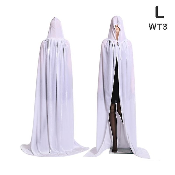 Medeltida Vampyr Sammet Hooded Kappa Lång Robe Häxa Capes Halloween Kostym White L