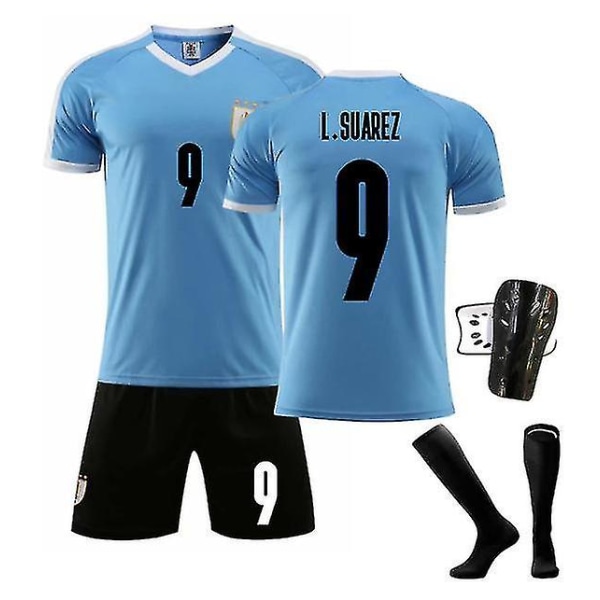 2022 Ny fotbollströja för barn 9# L.suarez 21# E.cavani Modeshorts Fotbollströjor Kostym Skyddsstrumpor/ set B9 Bule 28