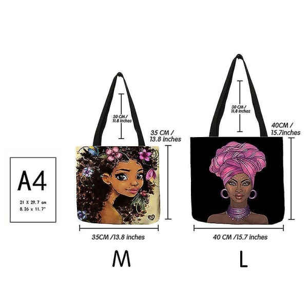 Cool Afro Girl Print Toes Afrika Dammode Handväska Dam Shopping Bag Tonåring Svart Brun Gir