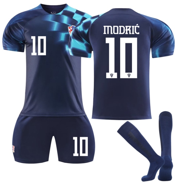 22-23 Qatar World Cup Kroatien Borta Fotbollströja Dräkt för barn MODRIC 10 Kids 18(100-110CM)