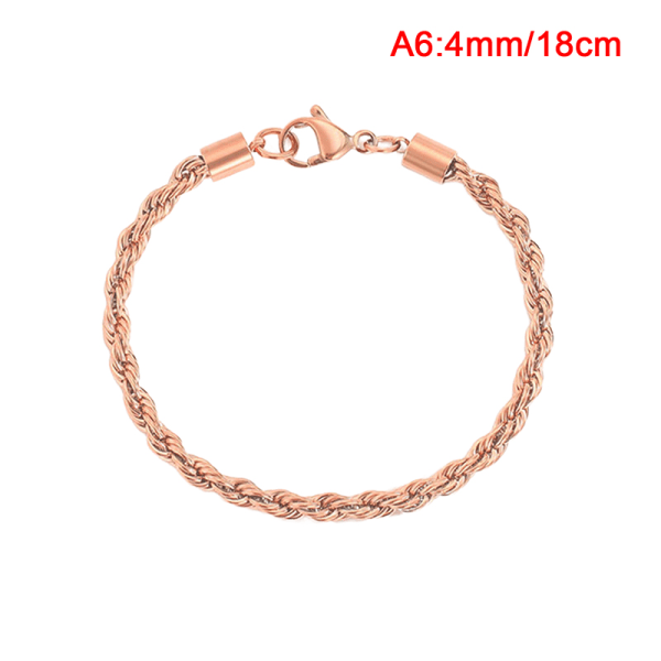 4MM rostfritt stål rep Chian armband för kvinnor berlock guld Rose Gold 18cm
