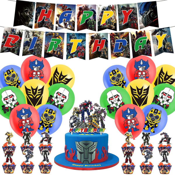 Transformers tema Födelsedagsfest dekorationer transformatorer Dragflikar Tårta Insatser Ballonger Spiralberlocker Set A