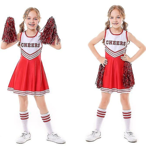 Barnens skolfest Cheerleader kostym Halloween-fest Red 120cm
