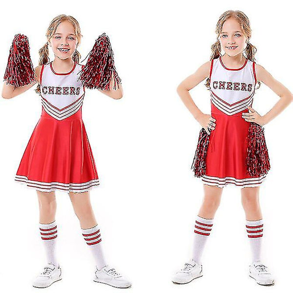 Barnens skolfest Cheerleader kostym Halloween-fest Red 150cm