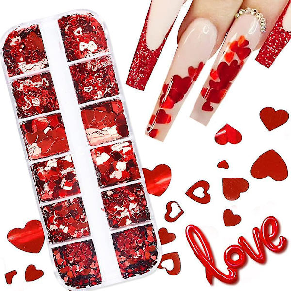 Holografisk nail art glitter för alla hjärtans dag berlocker Nageldekorationer Kärlekshjärta Nagelpaljetter Spar