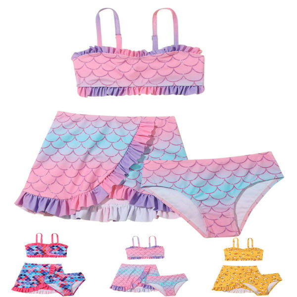 SYNPOS 2-10T flickor 3-delad bikini badkläder Barn sjöjungfru Tankini baddräkt sommar strandset pink 2-4years