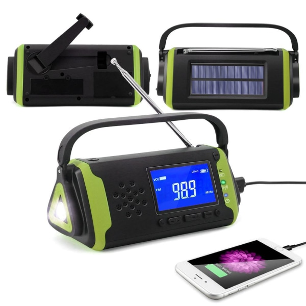Vevradio med mobilladdare 4000mAh Solcell