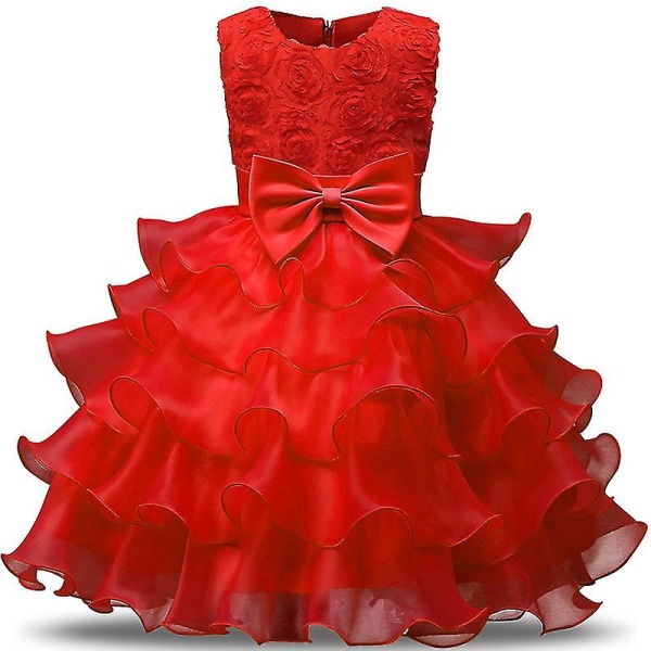 Festklänningar för barn Bröllopsfödelsedagstjejer Spetsklänningar Red 80cm