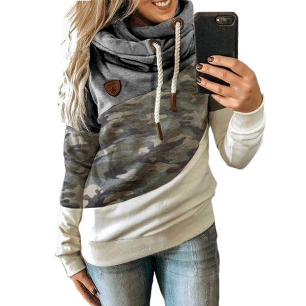 Huvtröja för kvinna med turtleneck sweatshirt hoodie sport camo tröja Camouflage+grey 2XL
