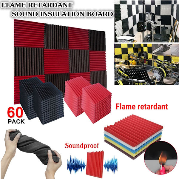 Flamskyddsmedel Ljudisolerande skumplattor väggpaneler Red 10PCS 30x30x2.5cm