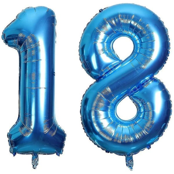 40 tum Jumbo nummer 18 ballong Födelsedagsfest Firande Dekoration Folie Heliumballonger, blå