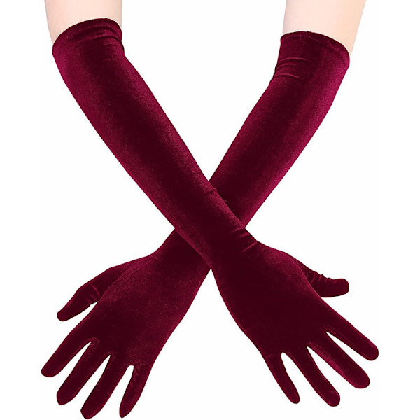4-färger Klassisk Vuxen Svart Bourgogne sammet Opera/Armbåge Stretch Finger Lång Dam Bröllopsklänning Handskar Matchande kostym Wine Red