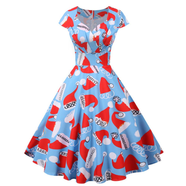 Jul V-ringad Vintage Swing Dress Dam Afton Festklänning C 2XL