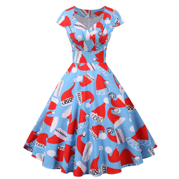 Jul V-ringad Vintage Swing Dress Dam Afton Festklänning C XL