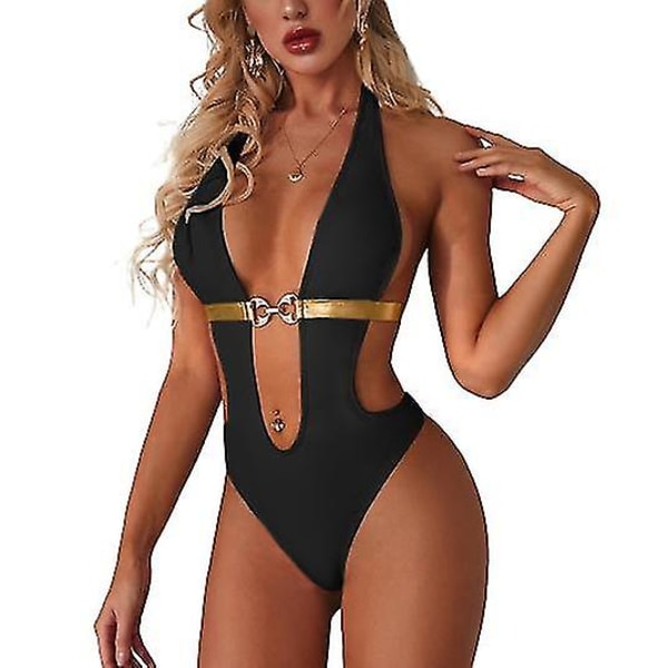 Sexig bikinibaddräkt för kvinnor med utskärning i ett stycke Black L