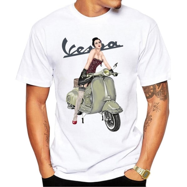 Sommar Casual Mode Casual Kortärmad Vintage Vespa T-shirt style 7 M